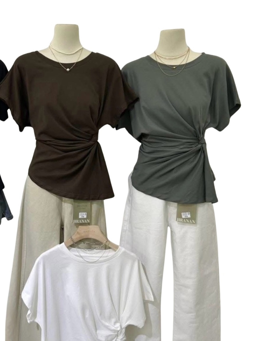 Twist-Waist Short Sleeve Top - white
